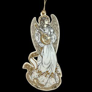 NIB Lenox Baroque Porcelain "Angel w/ Mandolin" Silver & Gold Ornament